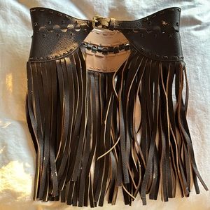 BCBG Max Azria Faux Leather Fringe Skirt